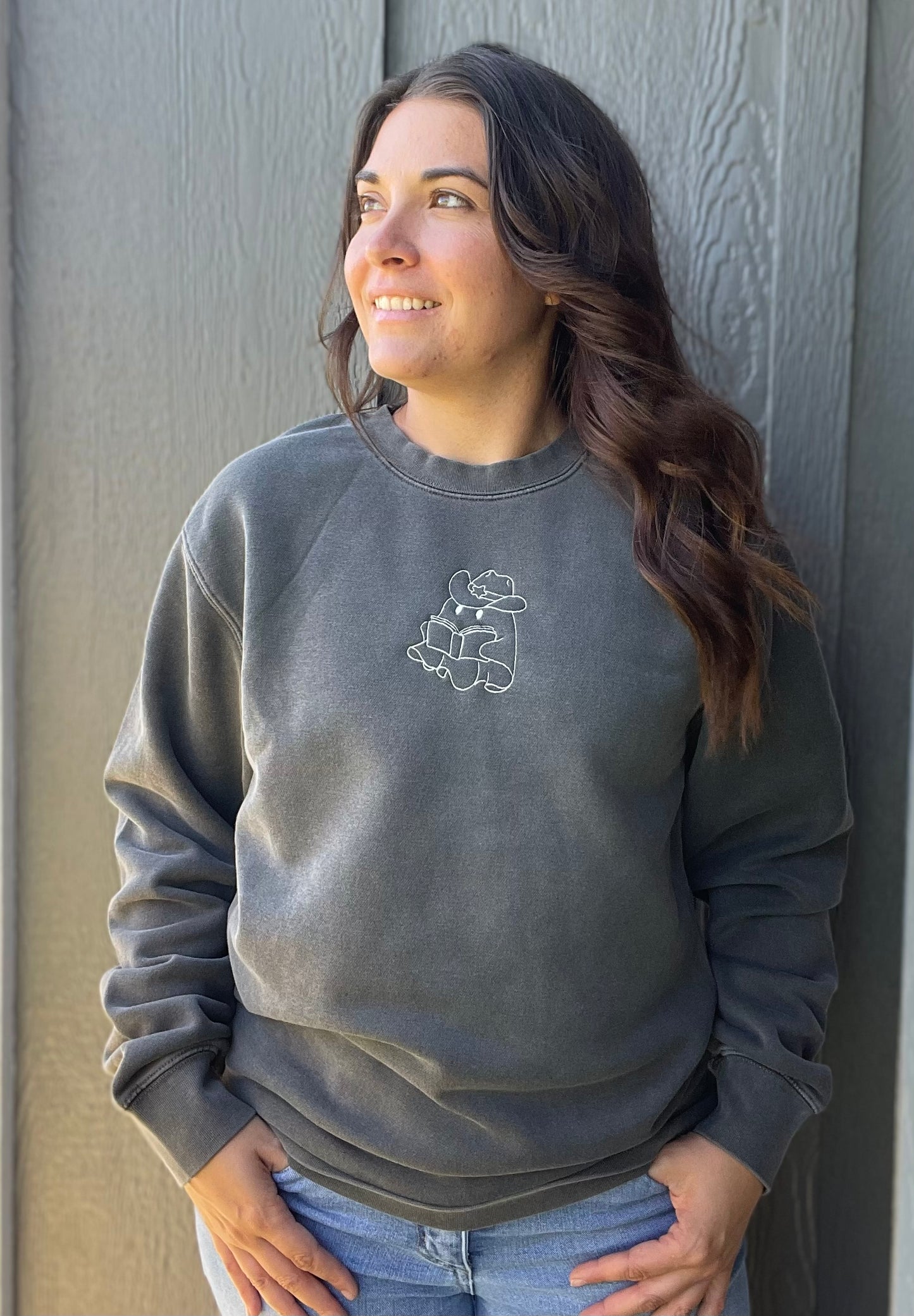 Coffee and Book Ghost Embroidered Crewneck