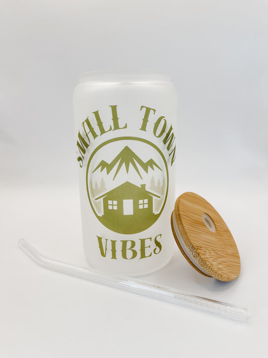 Small Town Vibes Frosted Glass Cup