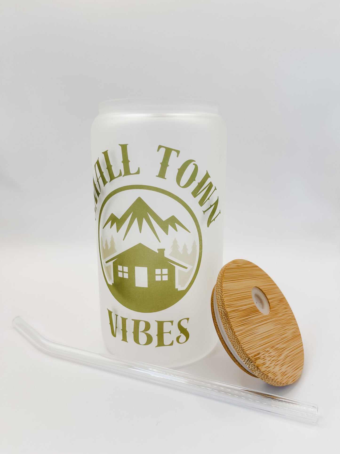 Small Town Vibes Frosted Glass Cup