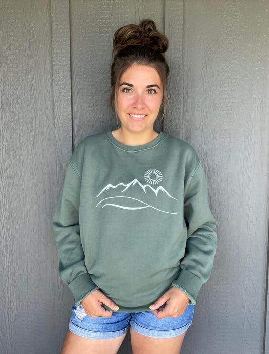 Pine Green Mountain Scene Crewneck