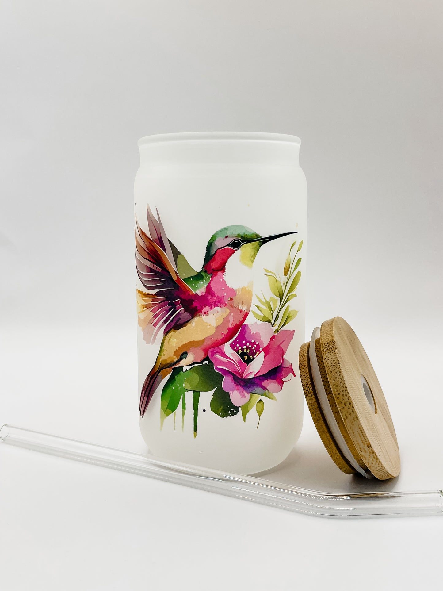 Hummingbird Frosted Glass Cup