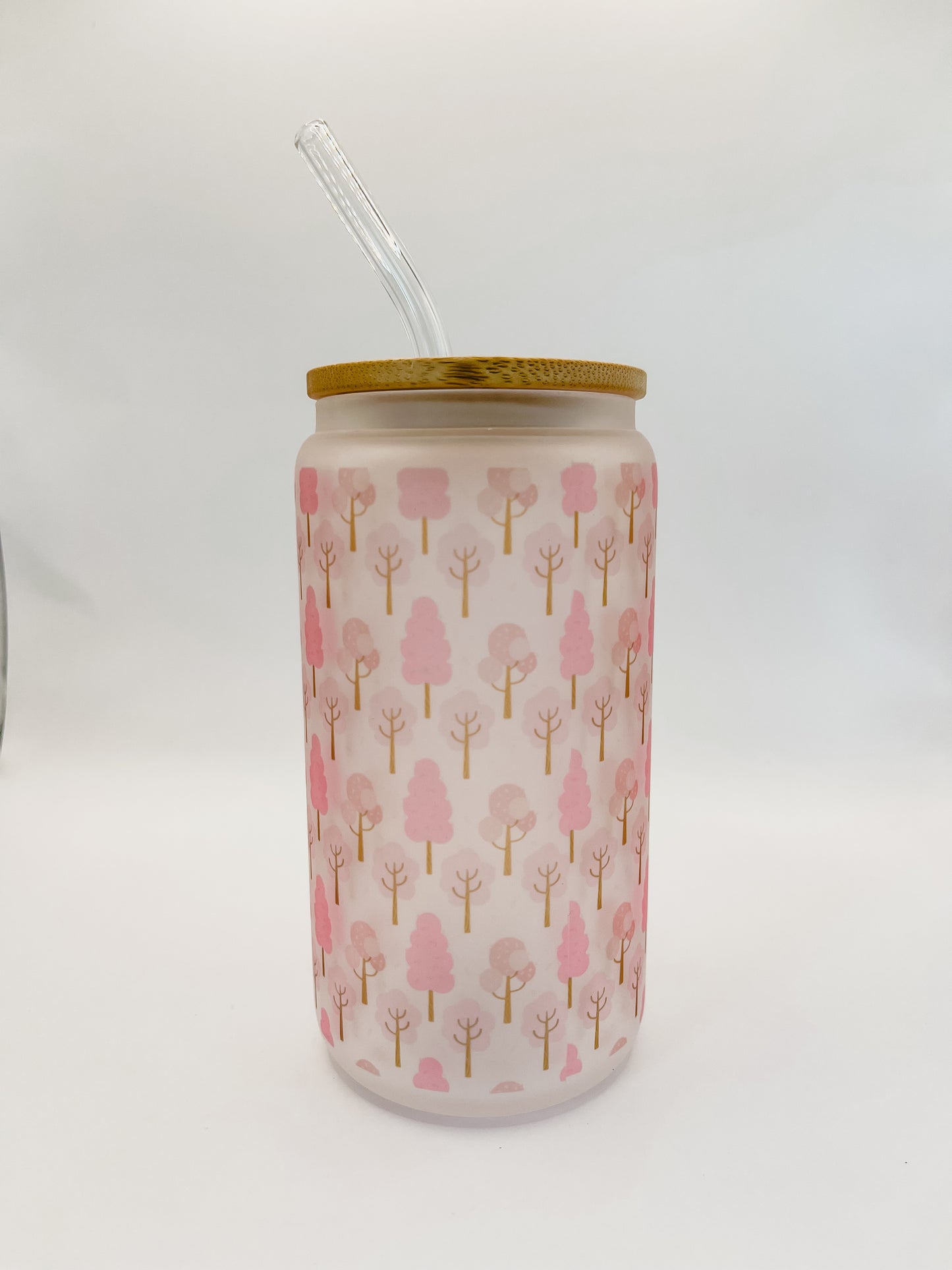 Pink Pine Frosted Glass Cup