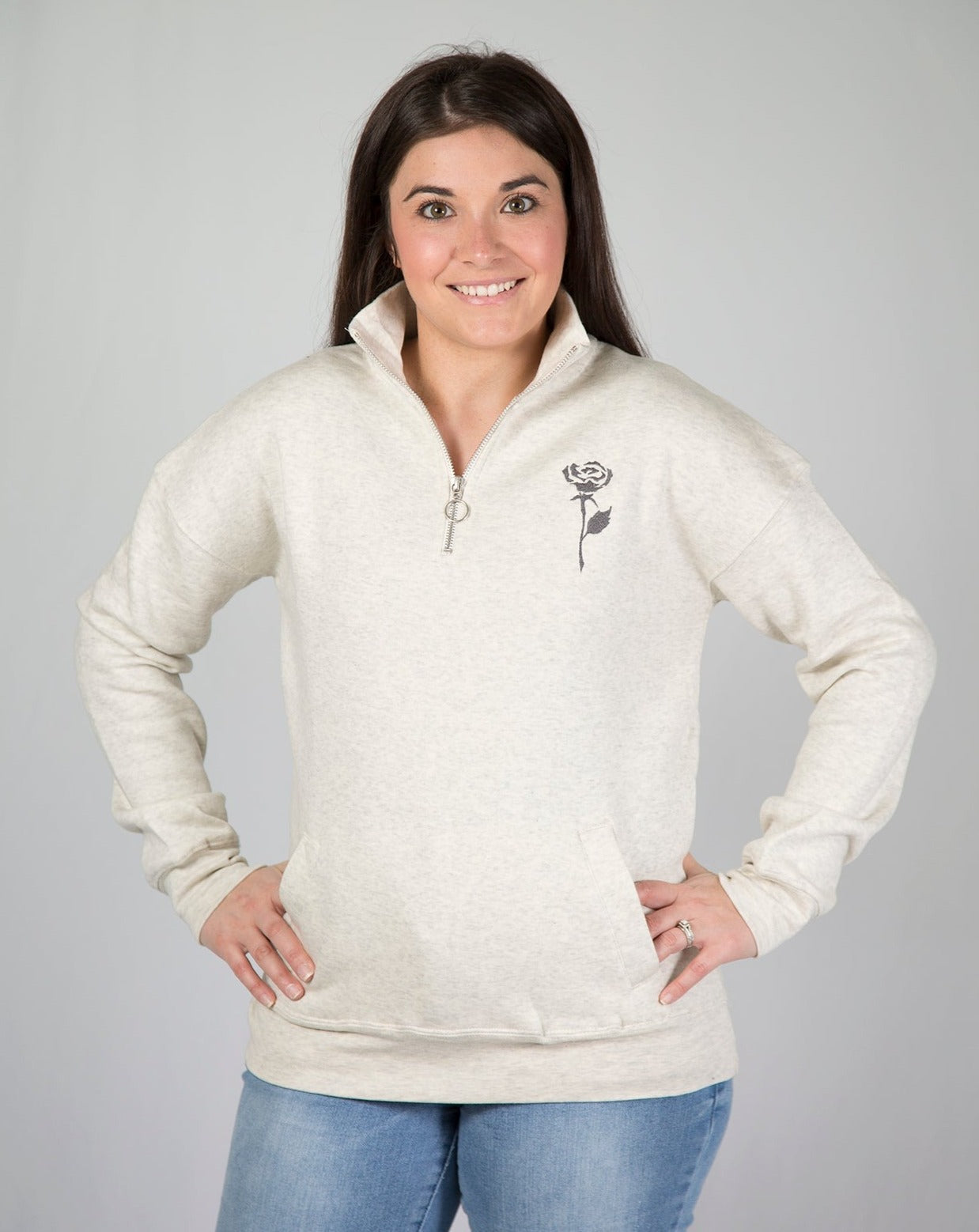 Oatmeal Rose Quarter Zip Sweatshirt