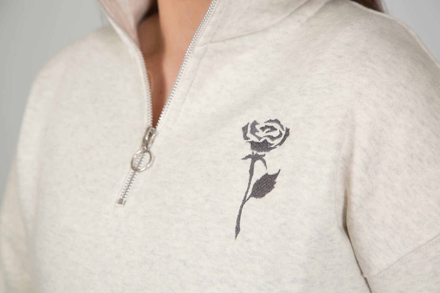 Oatmeal Rose Quarter Zip Sweatshirt