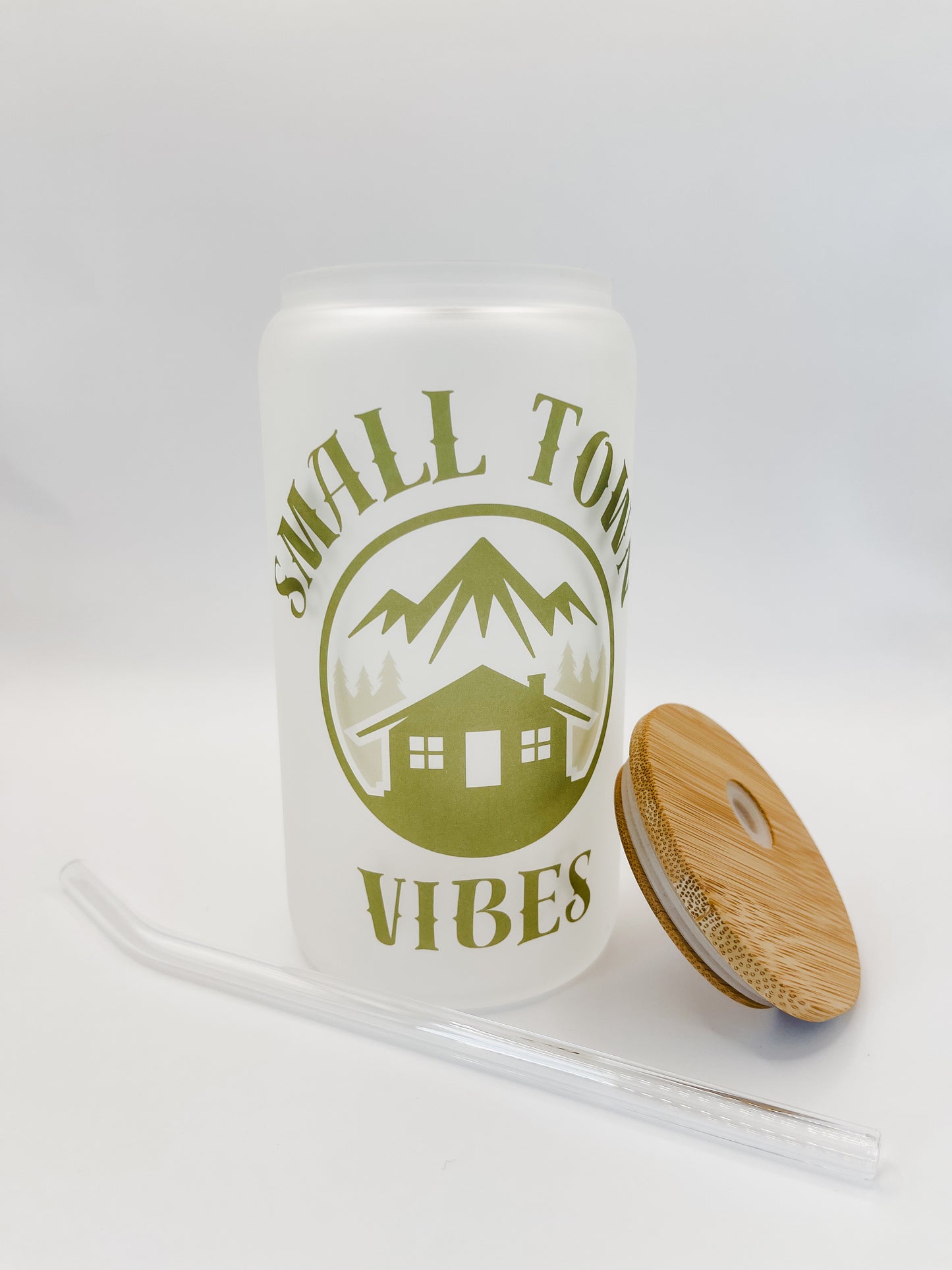 Small Town Vibes Frosted Glass Cup