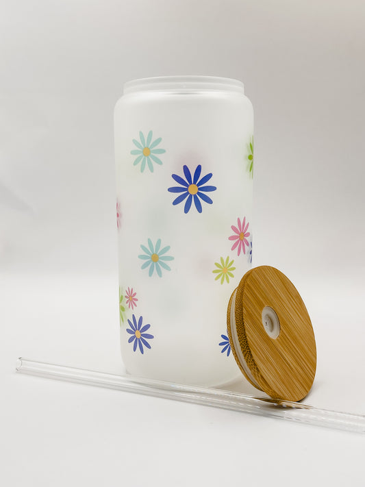 Colorful Daisy Glass Cup 20oz