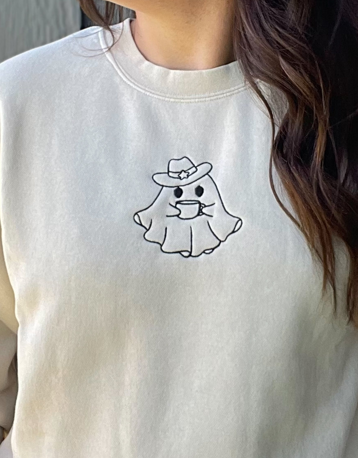 Coffee and Book Ghost Embroidered Crewneck