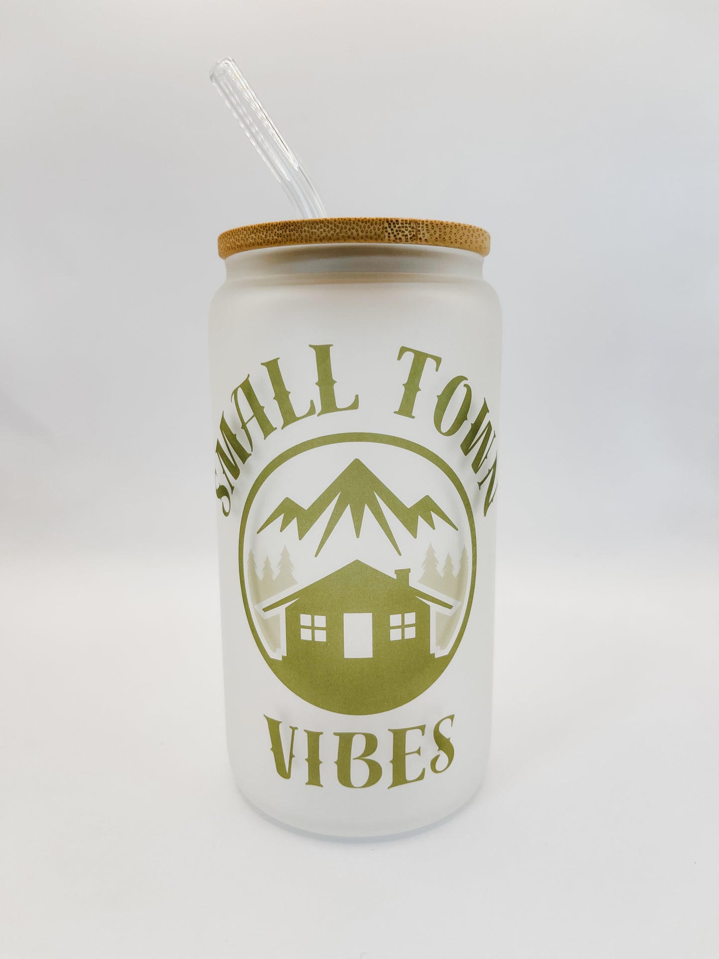 Small Town Vibes Frosted Glass Cup