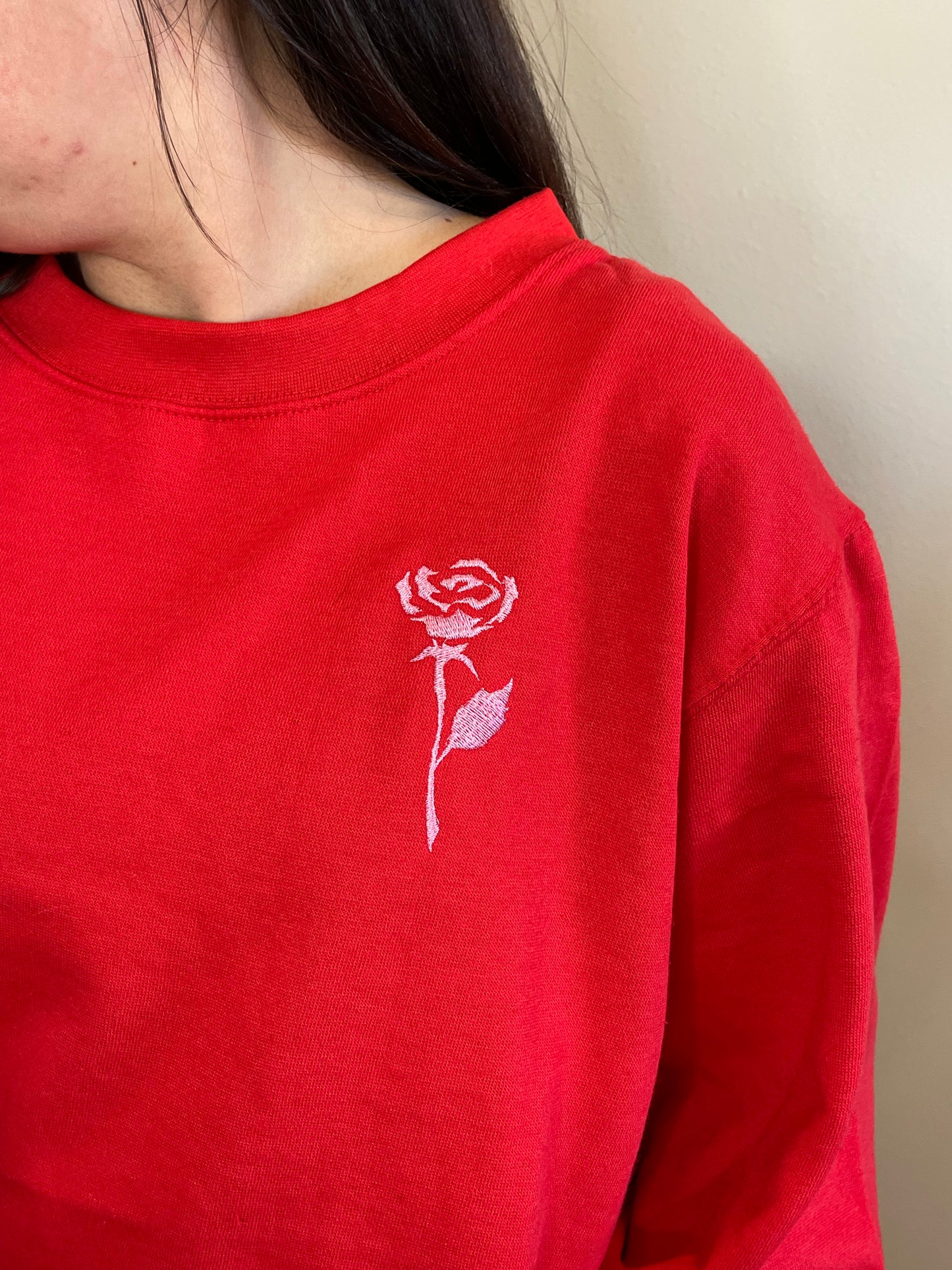 Red Rose Embroidered Crewneck