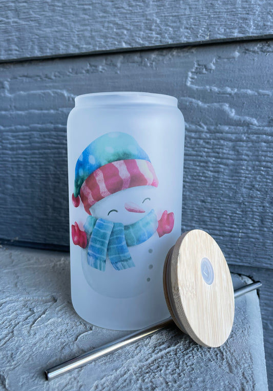 Snowman Frosted Glass Cup