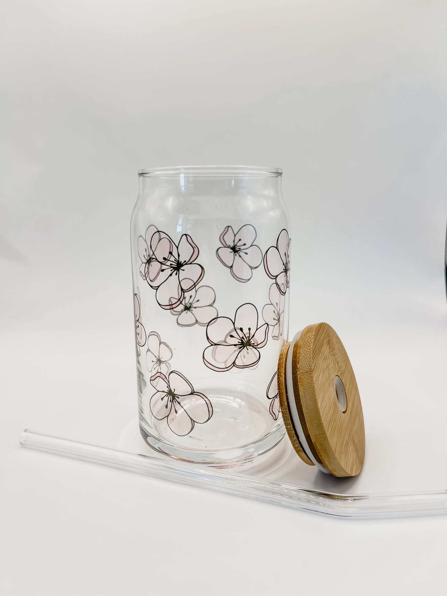 Pink Floral Clear Glass Cup