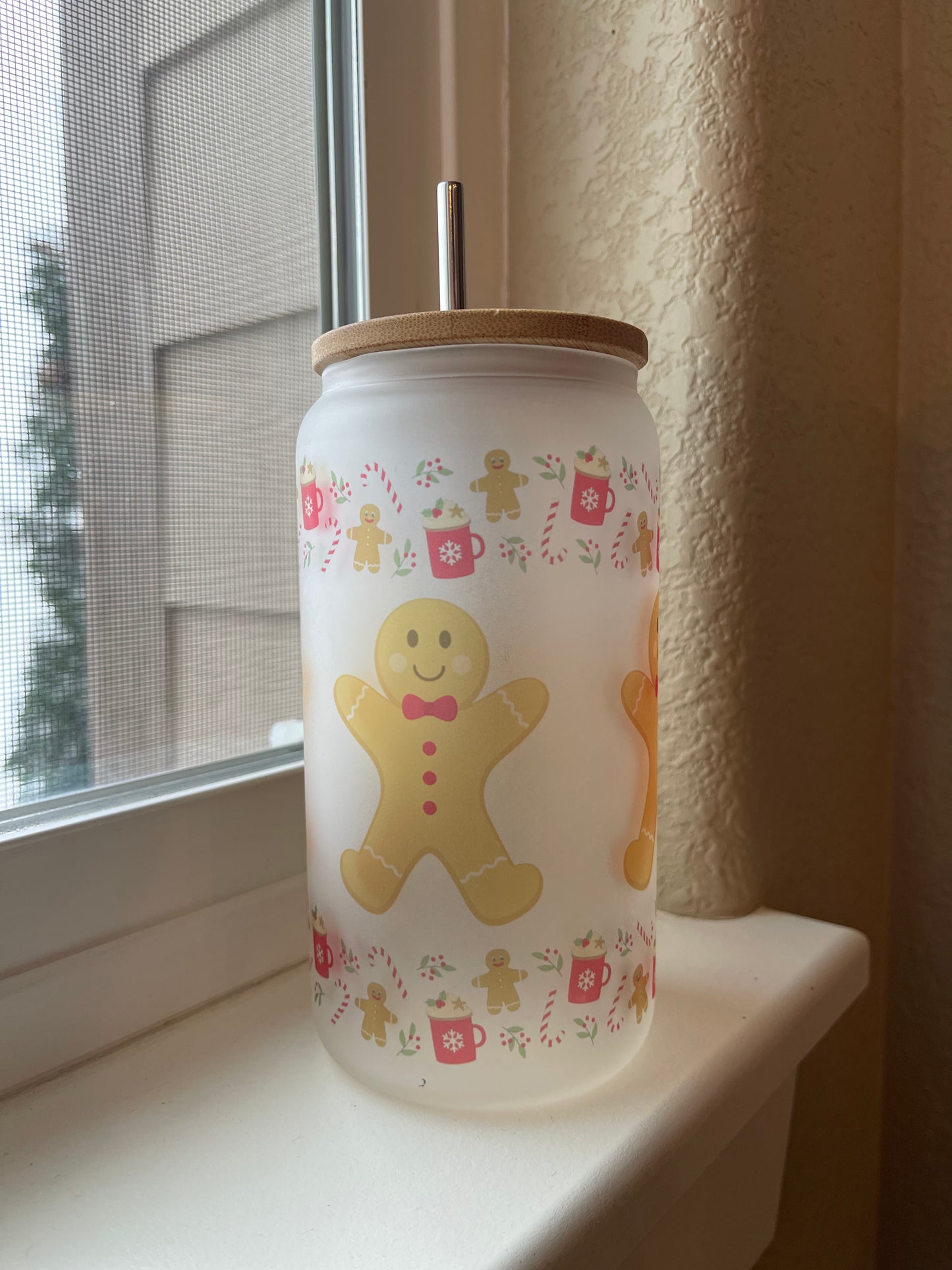 Gingerbread Frosted Glass Cup