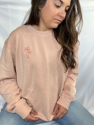 Peachy Palm Tree Embroidered Crewneck